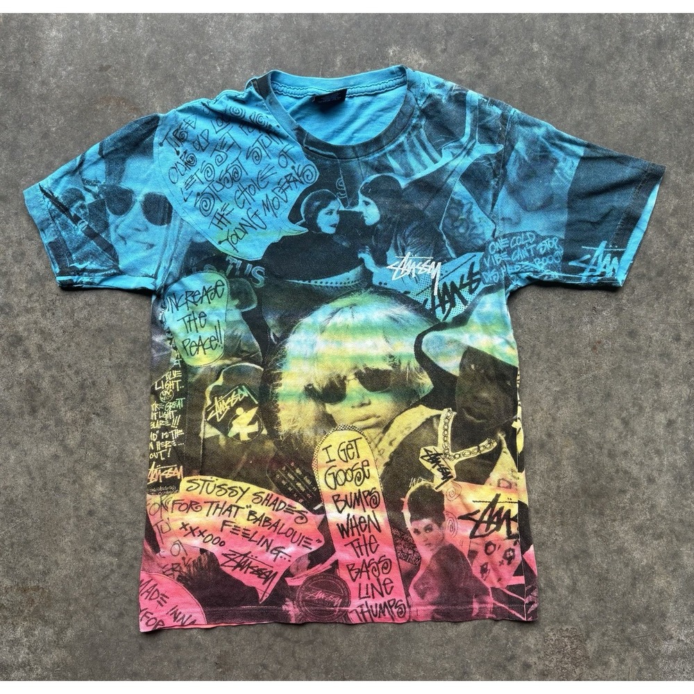 Vintage Stussy Increase the Peace T-Shirt Primary Dye AOP Size Small RARE